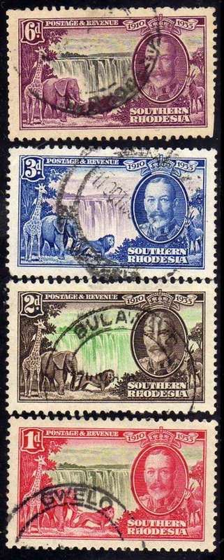 SOUTHERN RHODESIA 1935 SILVER JUBILEE SET OF 4 VERY FINE USED. SG 31-34. CAT 45 POUNDS.
