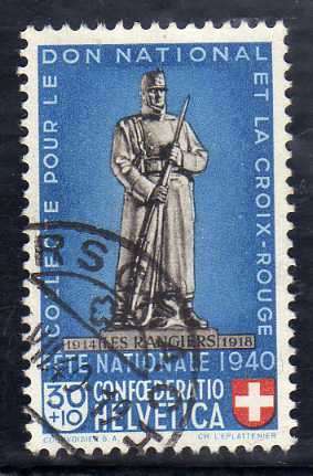 SWITZERLAND 1940 "NATIONAL FETE AND RED CROSS" 30c + 10c VFU. SG 404. CAT 11,50 POUNDS.