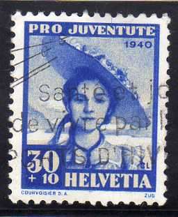 SWITZERLAND 1940 "PRO JUVENTUTE" 30c + 10c VFU. SG J95. CAT 12,50 POUNDS.