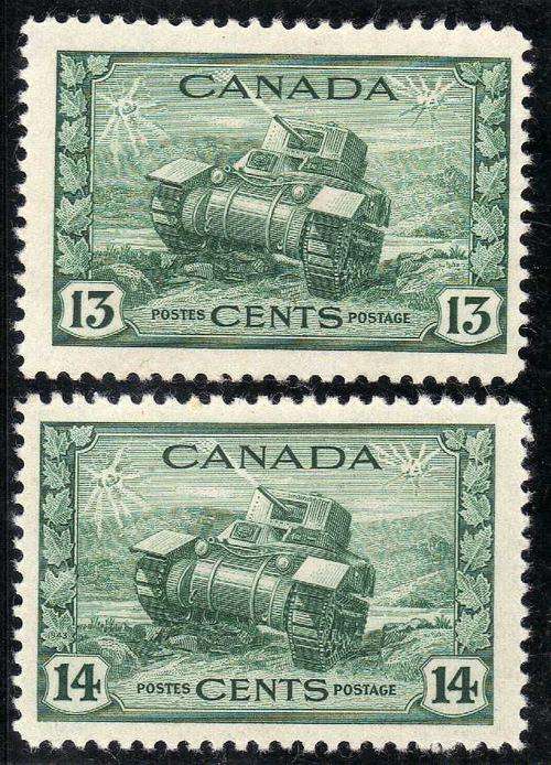 CANADA 1942 WAR EFFORT 13 c + 14c L.M..M. SG 384 + 385. CAT 37 POUNDS.