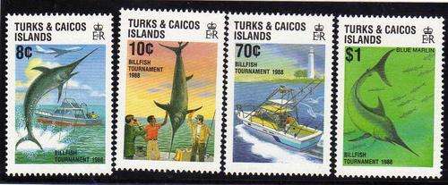 TURKS & CAICOS ISLANDS 1988 "BILLFISH TOURNAMENT" SET OF 4 U.M.M. SG 930-33. CAT 6 POUNDS.