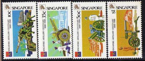 SINGAPORE 1988 "ARTILLERY CENTENARY" SET OF 4 UMM. SG 568-71. CAT 5,70 POUNDS.