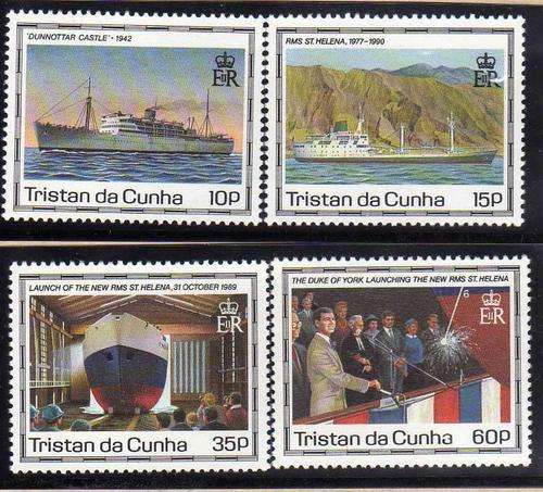 TRISTAN DA CUNHA 1990 "MAIDEN VOYAGE OF ST HELENA II" SET OF 4 & M/S UMM. SG 500-504. CAT 14,25 GBP.
