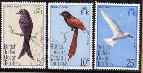 BRITISH INDIAN OCEAN TERRITORY 1975 "BIRDS" PART SET OF 3 VFU. SG 62-63 & 65. CAT 8 GBP.