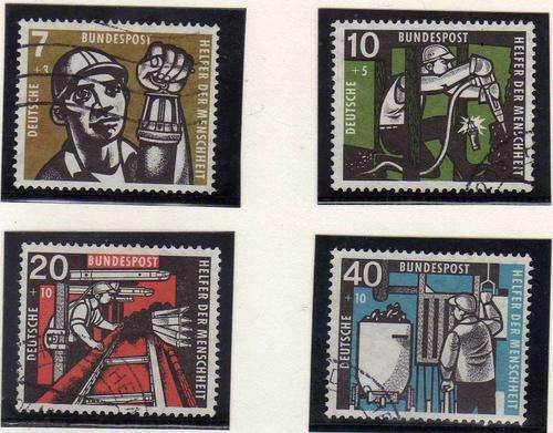 GERMANY WEST 1957 HUMANITARIAN RELIEF FUND SET OF 4 VFU. SG 1189-92. CAT 30 POUNDS.