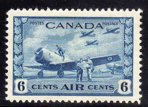 CANADA 1942 WAR EFFORT 6c BLUE FINE MOUNTED MINT. SG 399. CAT 30 POUNDS.