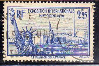 FRANCE 1939 "NEW YORK WORLD FAIR" 2f25 VERY FINE USED. SG 638. CAT 7,75 POUNDS.
