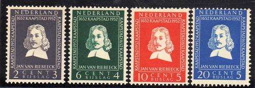 NETHERLANDS 1952 "JAN VAN RIEBEECK" SET OF 4 FINE MOUNTED MINT. SG 744-747. CAT 34,75 POUNDS.