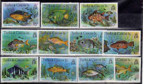 TURKS & CAICOS ISLANDS 1978 "FISH" PART SET OF 11 U.M.M. SG 514A-524A. CAT 8,90 POUNDS.