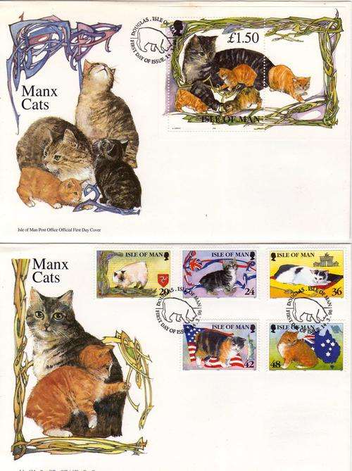 ISLE OF MAN 1996 "CATS" SET OF 5 AND M/S ON 2 FDC's. SG 678-683. CAT 8,30 POUNDS.