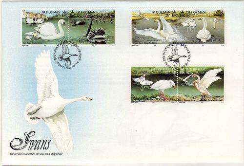 ISLE OF MAN 1991 "SWANS" SET OF 6 ON FDC. SG 490-495. CAT 6 POUNDS.