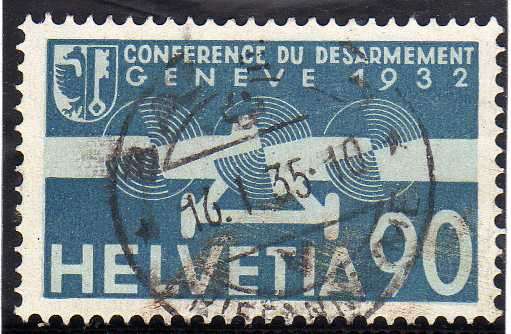 SWITZERLAND 1932 "DISARMAMENT CONFERENCE" 90c BLUE VERY FINE USED. SG 346. CAT 55 POUNDS.