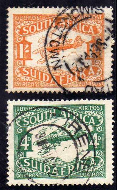 SOUTH AFRICA 1929 AIR MAIL SET OF 2 VERY FINE USED. SACC/SG 40-41. CAT 15,75 POUNDS.