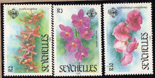 SEYCHELLES 1988 "ORCHIDS" PART SET OF 3 (NO 1R) UMM. SG 714-716. CAT 7,75 POUNDS.