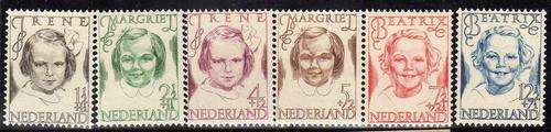 NETHERLANDS 1946 "CHILD WELFARE" SET OF 6 UMM. SG 625-630. CAT 5,20 POUNDS.