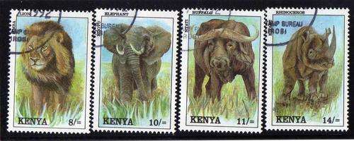 KENYA 1992 WILDLIFE PART SET OF 4 (NO 3/-) VFU. SG 571-4. CAT 14 POUNDS.