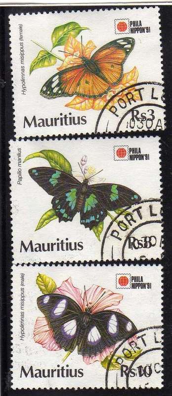 MAURITIUS 1993 "BUTTERFLIES" PART SET OF 3 (NO 40c) VFU. SG 856-58. CAT 10,25 POUNDS.
