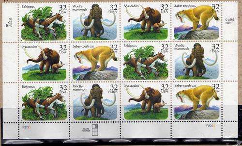 USA 1996 "PREHISTORIC ANIMALS" BLOCK OF 3 SETS UMM. SG 3212-15. CAT 13,20 POUNDS.