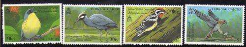 TURKS & CAICOS ISLANDS 1990 "BIRDS" PART SET OF 4 U.M.M. SG 1012-3 & 1015-6. CAT 11 POUNDS.