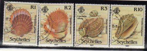 SEYCHELLES 1987 "SEA SHELLS" SET OF 4 VFU. SG 663-6. CAT 10,90 POUNDS.