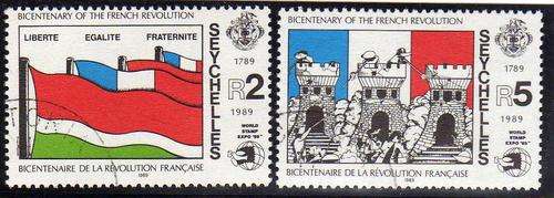 SEYCHELLES 1989 "BICENT FRENCH REVOLUTION" SET OF 2 VFU. SG 760-61. CAT 7,50 POUNDS.