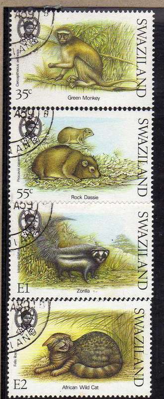 SWAZILAND 1989 SMALL MAMMALS SET OF 4 VFU. SG 549-552. CAT 14 POUNDS.