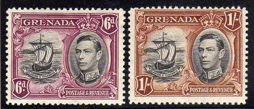 GRENADA 1938 DEFIN 6d PERF 12,5 & 1/- PERF 12,5 MOUNTED MINT. SG 159 + 160. CAT 6 POUNDS.