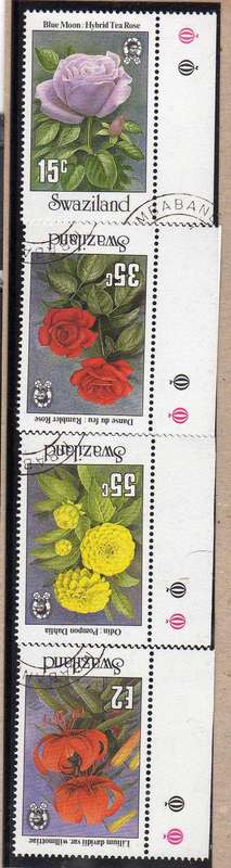 SWAZILAND 1987 "GARDEN FLOWERS" SET OF 4 VFU. SG 533-6. CAT 14,50 POUNDS.