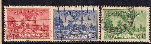 AUSTRALIA 1936 "CENT OF SOUTH AUSTRALIA" SET OF 3 GOOD USED. SG 161-3. CAT 13,90 POUNDS.