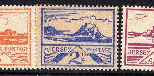 JERSEY 1943 SET OF 6 FINE MOUNTED MINT. SG 3-8. CAT 34 POUNDS.