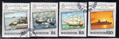 MAURITIUS 1984 "250th ANNIV LLOYD'S LIST" SET OF 4 V.F.U. SG 682-5. CAT 10 POUNDS.