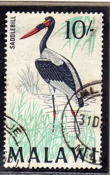 MALAWI 1968 BIRD DEFIN 10/- "SADDLEBILL STORK" V.F.U. SG 321. CAT 7,50 POUNDS.