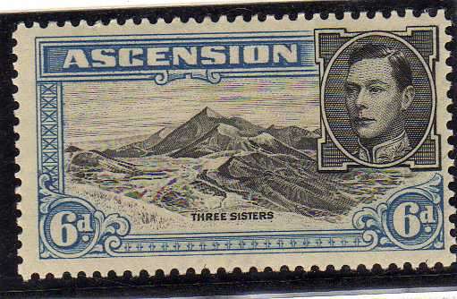 ASCENSION 1938 DEFINITIVE 6d PERF 13,5 MOUNTED MINT. SG 43. CV 10 POUNDS.