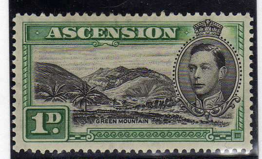 ASCENSION 1938 DEFIN 1d "GREEN MOUNTAIN" MOUNTED MINT (HEAVY HINGE). SG 39. CAT 45 POUNDS.