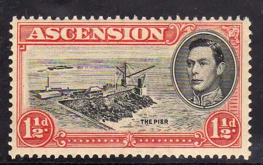 ASCENSION 1938 1,5d BLACK AND VERMILION PERF 13,5 UMM (BROWN GUM). SG 40. CAT 4,50 POUNDS.