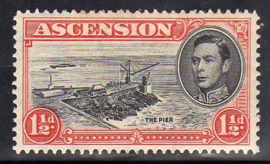 ASCENSION 1938 1,5d BLACK AND VERMILION PERF 13 LMM WITH "DAVIT" FLAW. SG 40ba. CAT 140 POUNDS.
