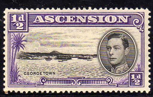 ASCENSION 1938 DEFIN 1/2d PERF 13,5 FINE MOUNTED MINT.  SG 38. CAT 4,50 POUNDS.