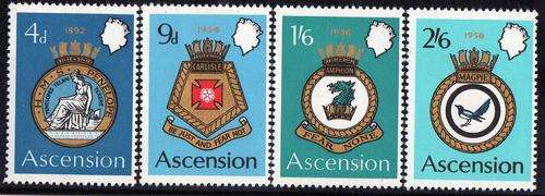 ASCENSION 1970 "ROYAL NAVY CRESTS" 2nd SERIES SET OF 4 UMM. SG 130-133. CAT 5,75 POUNDS.