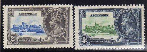 ASCENSION 1935 SILVER JUBILEE 2d & 5d MM (ONE HEAVY HINGE). SG 32 & 33. CAT 34 POUNDS.