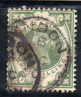 GREAT BRITAIN 1887 JUBILEE 1/- GOOD USED - GOOD COLOUR. SG 211. CAT 60 POUNDS.