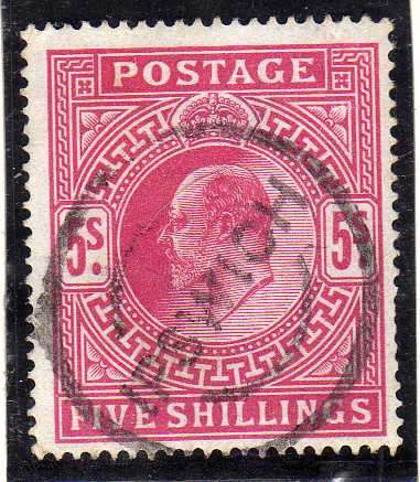 GREAT BRITAIN 1902 5/- DEFIN FINE USED. SG 263. CAT 200 POUNDS.