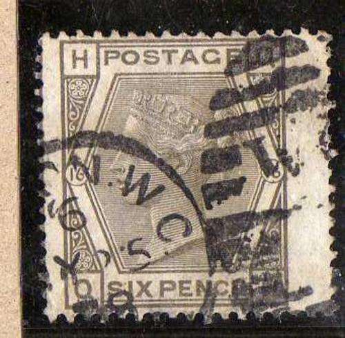 GREAT BRITAIN 1873-80. 6d GREY PLATE 16 WING MARGIN COPY FINE USED. SG 147. CAT 90 POUNDS. (2018)