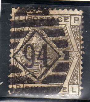 GREAT BRITAIN 1873-80. 6d GREY PLATE 16 FINE USED. SG 147. CAT 90 POUNDS. (2018)