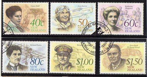 NEW ZEALAND 1990 "FAMOUS NEW ZEALANDERS" SET OF 6 VFU. SG 1548-53. CAT 8 POUNDS.