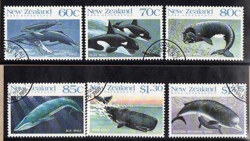 NEW ZEALAND 1988 "WHALES" SET OF 6 VFU. SG 1491-96. CAT 8,95 POUNDS.