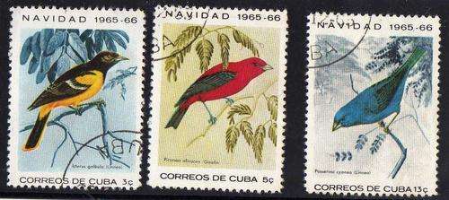 CUBA 1965 CHRISTMAS "BIRDS" SET OF 3  VFU. SG 1287-89. CAT 8,20 POUNDS.
