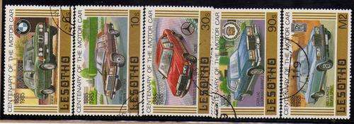 LESOTHO 1985 "CENTENARY OF MOTORING" SET OF 5 VFU. SG 640-44. CAT 6,50 POUNDS.