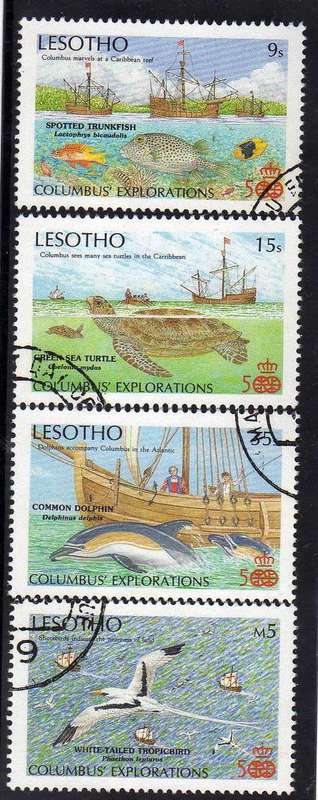 LESOTHO 1987 "500TH ANNIV DISCOVERY OF AMERICA" SET OF 4 VFU. SG 781-4. CAT 8 POUNDS.