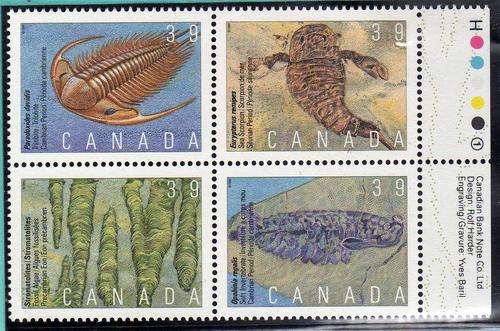 CANADA 1990 "PREHISTORIC CANADA" 1st SERIES BLOCK OF 4 U.M.M. SG 1390-93.