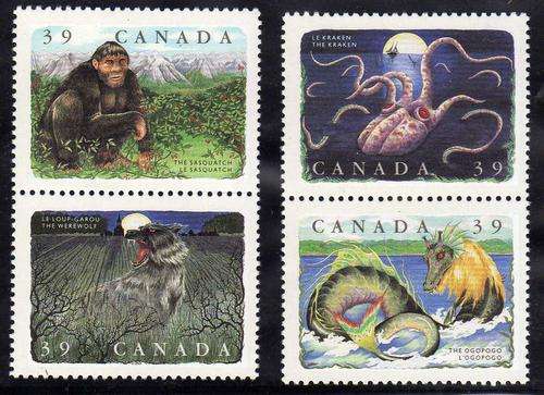 CANADA 1990 "LEGENDARY CREATURES" SET OF 4 U.M.M. SG 1400-3. CAT 5 POUNDS.